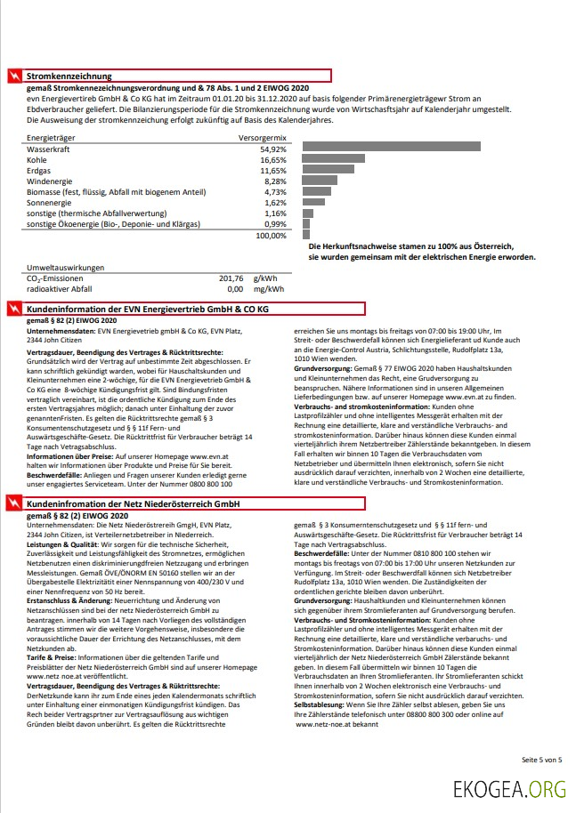 Austria Evn electricity utility bill 5 template